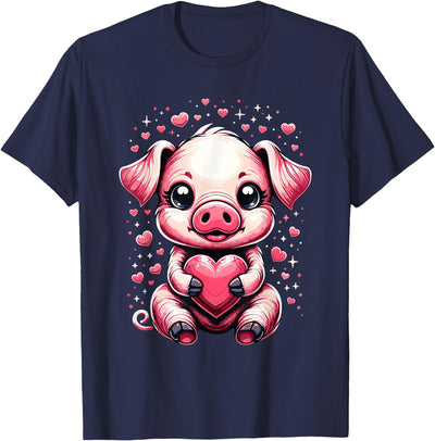 Pig Holding Heart Valentine's Day Cute Valentine T-Shirt