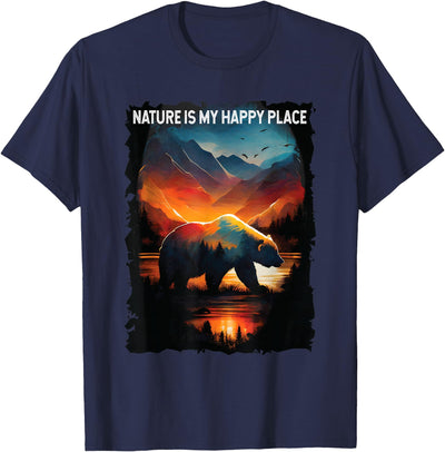 Nature Is My Happy Place bear hiking camping mountains T-Shirt