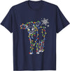 Cow Christmas Light Tree Cow Xmas Snow Lover T-Shirt - Navy Blue