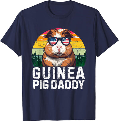 Guinea Pig Daddy USA Flag Father's Day 4th Of July Retro T-Shirt