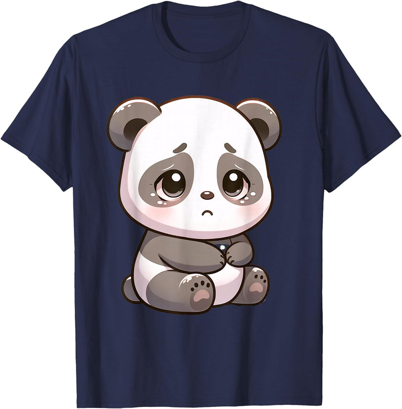 Cute Sad Panda Designs Sad Panda Bear Animal T-Shirt - Navy Blue