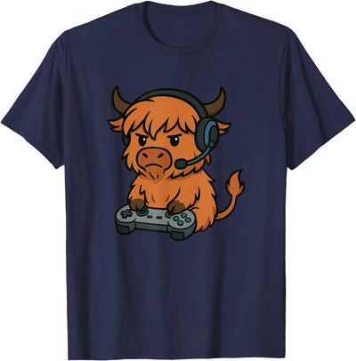 Highland Cow Gamer Gaming Retro Videogames Boys Girls Kids T-Shirt
