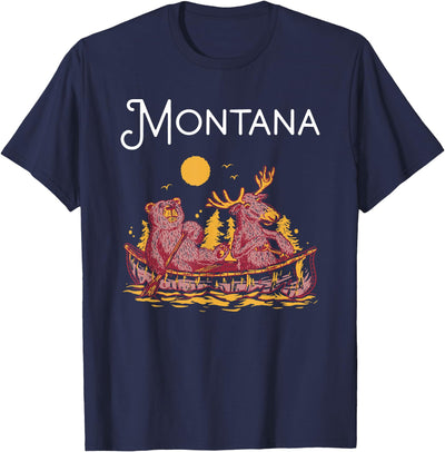 Montana Funny Canoe Moose Elk Bear Lake Canoeing T-Shirt
