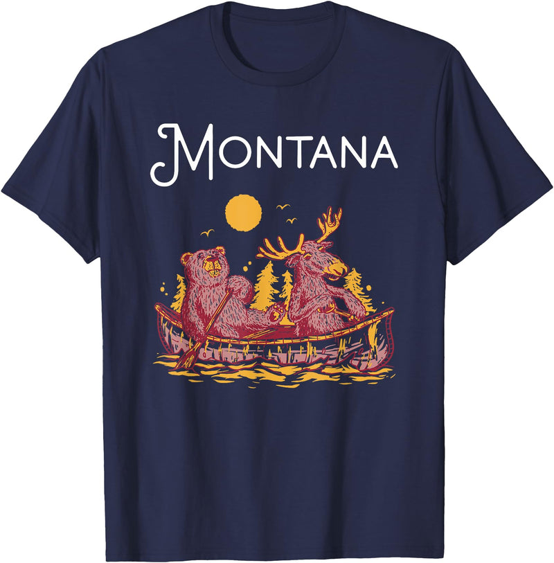 Montana Canoe TShirtz & More Montana Shirt Funny Canoe Moose Elk Bear Lake Canoeing T-Shirt - Navy Blue