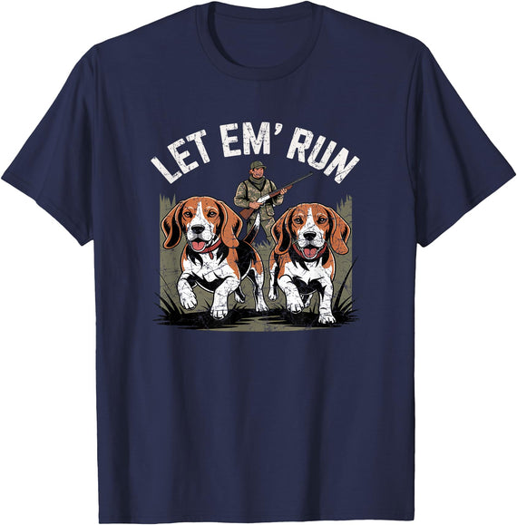Vintage Beagle Dog Let Em' Run Rabbit Hunting T-Shirt in Navy Blue