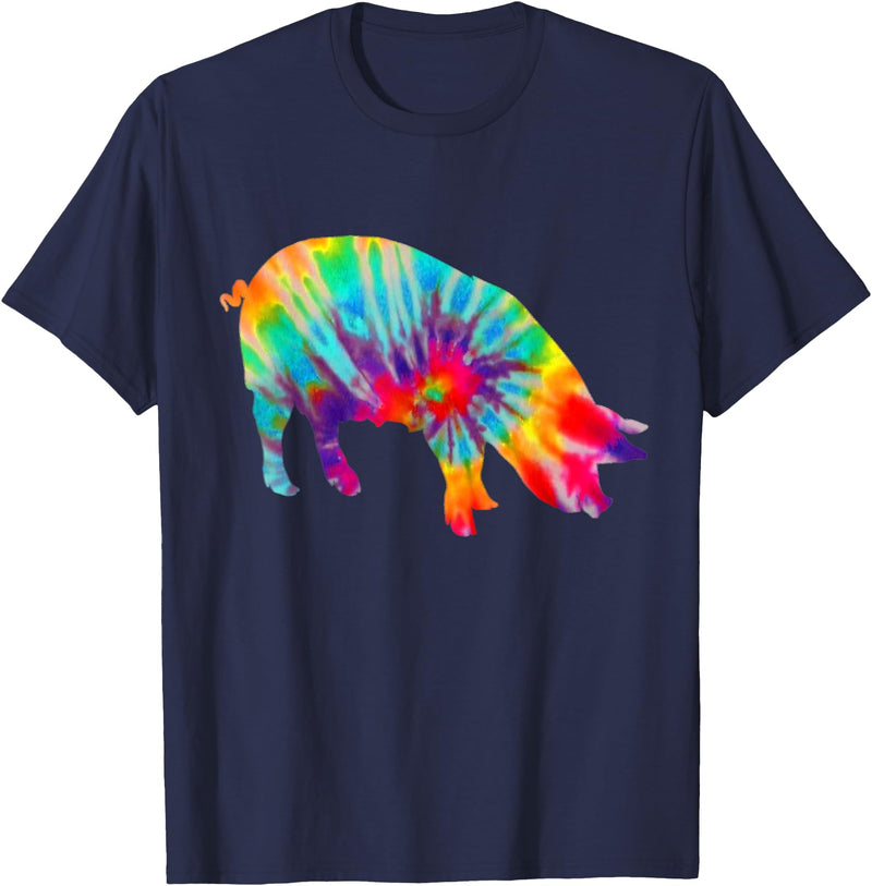 Pig Tie Dye Vintage Farmer T-Shirt - Navy Blue