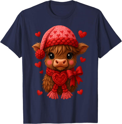 Coquette Bow Highland Cow Valentine Women Girls Valentines T-Shirt