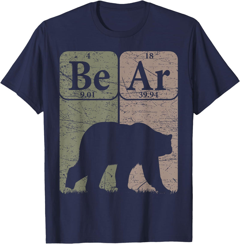 Bear Periodic Chemistry Elements Retro Arctophile Bear Periodic Table Elements Grizzly Bear Vintage Arctophile T-Shirt - Navy Blue