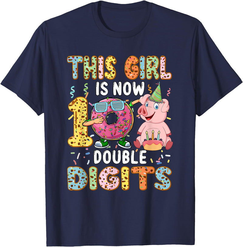 Farmer Birthday Costume Girl Costume 10 Double Digits Funny 10th Birthday Pig T-Shirt - Navy Blue