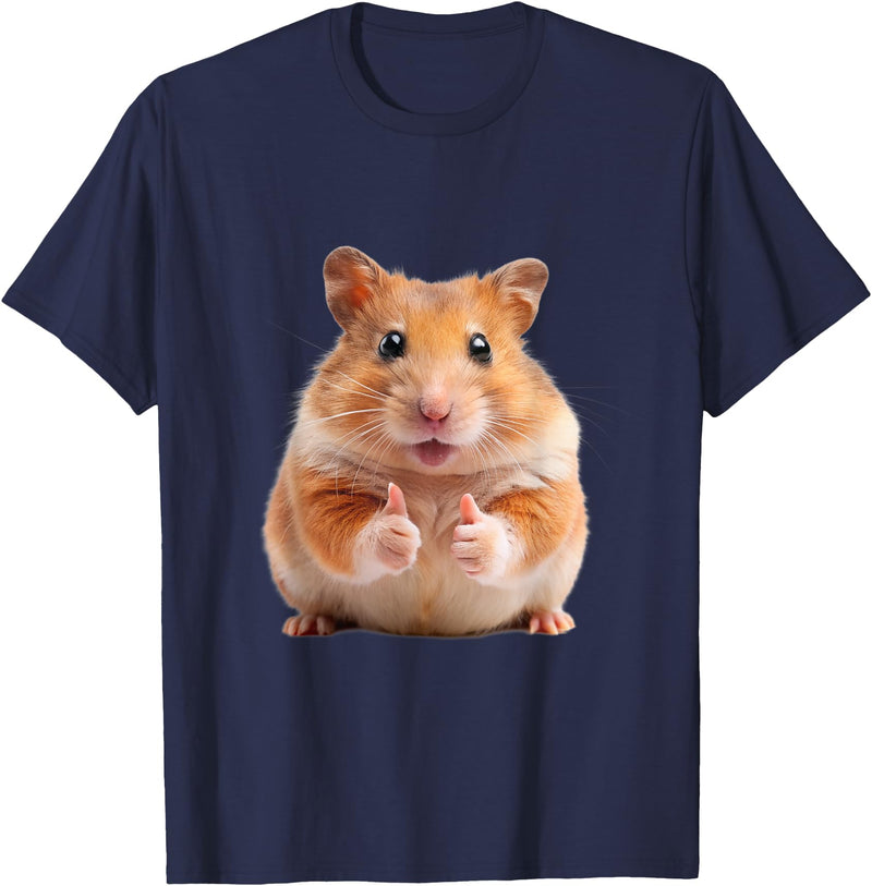 Funny Hamster with Thumbs Up T-Shirt - Navy Blue