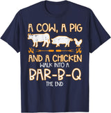BBQ Barbecue Shirts Men Women Grilling Gifts Cow Pig Chicken Walk Bar B Q Bbq Barbecue Grilling Men Women T-Shirt - Navy Blue
