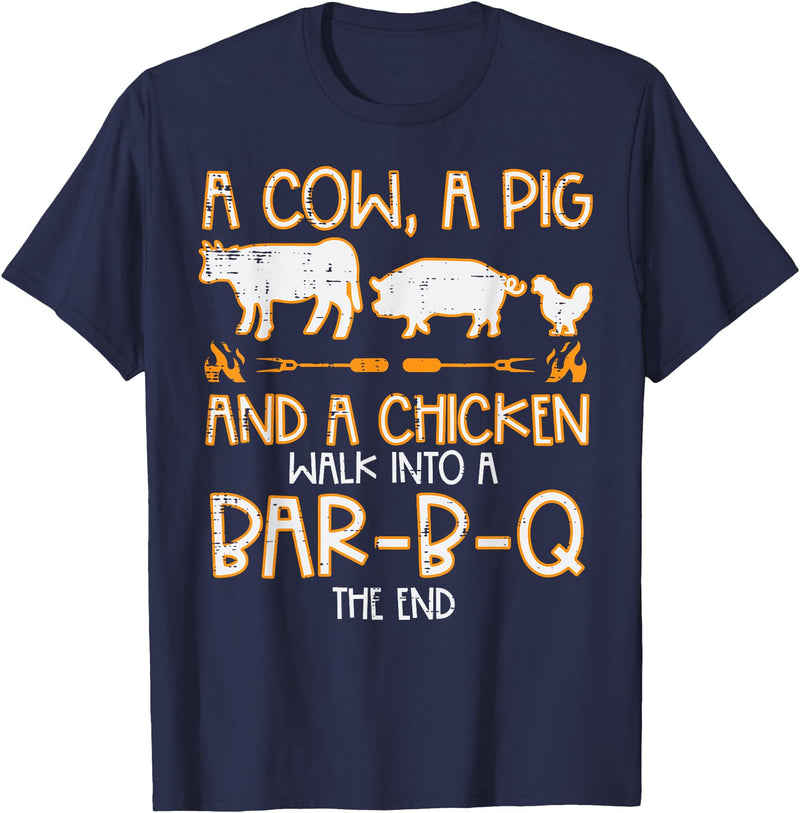 BBQ Barbecue Shirts Men Women Grilling Gifts Cow Pig Chicken Walk Bar B Q Bbq Barbecue Grilling Men Women T-Shirt - Navy Blue
