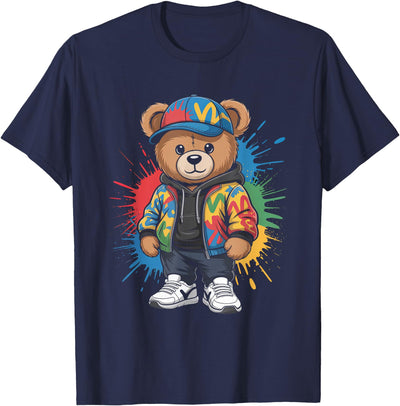 cute vintage teddybear in street wear splash colours kids T-Shirt