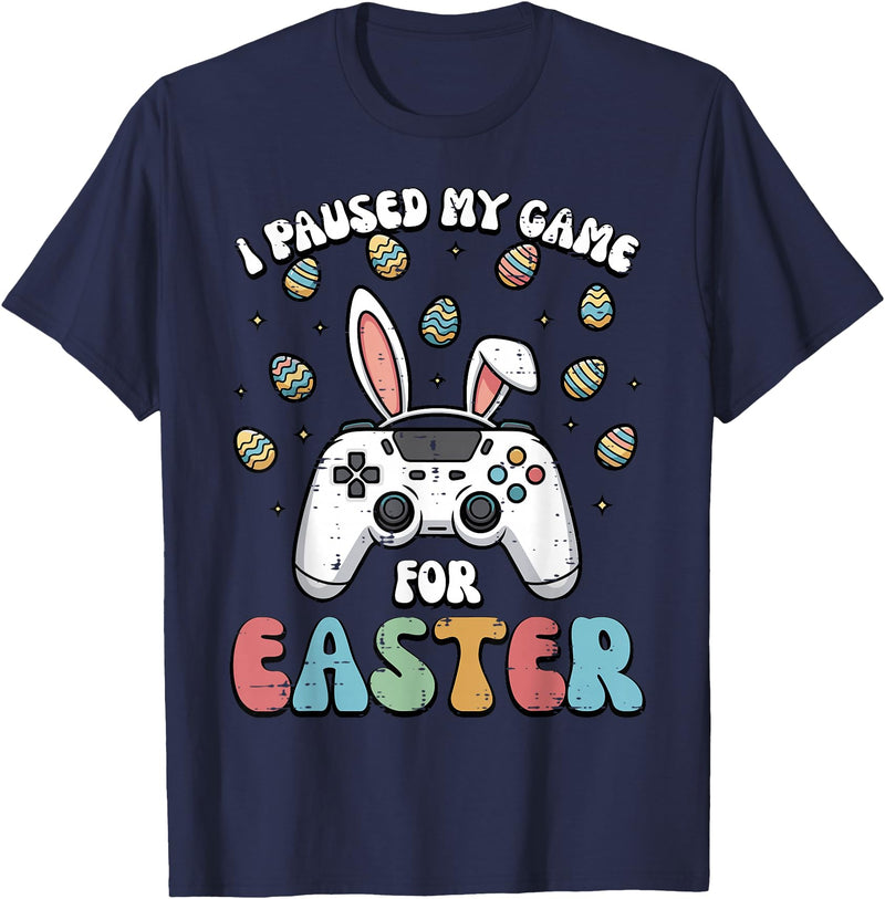Paused My Game for Easter Funny Gaming Gamer Men Boys Kids T-Shirt in Navy Blue