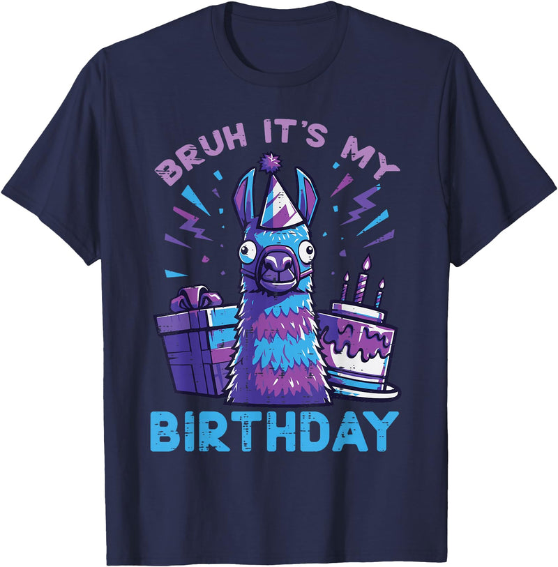 Birthday Party Shirts For Men Women Kids Bruh Its My Birthday Llama Pinata Bday Party Men Women Kids T-Shirt - Navy Blue