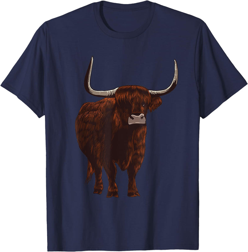 Best Highland Cow Gifts Farm Animal Lover Herders Funny Scottish Highland Cow Design For Men Women Hairy Cow T-Shirt - Navy