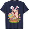 Happy Easter Pig Animal Happy Easter Women Girls Kids Easter Egg Basket Easter Pig T-Shirt - Navy Blue