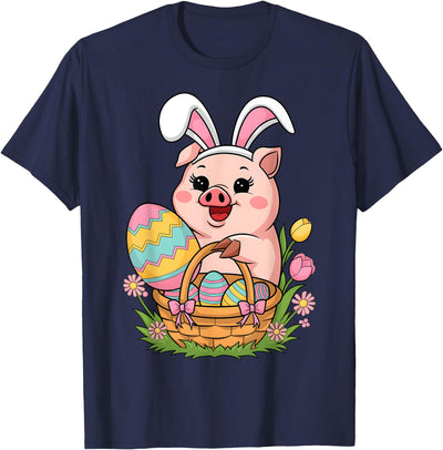 Happy Easter Women Girls Kids Easter Egg Basket Easter Pig T-Shirt