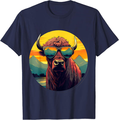Cow Safari Animal Art Buffalo Sunglasses Colorful Portrait T-Shirt