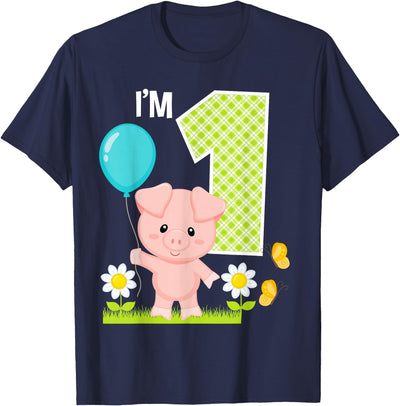Pig 1st Birthday Girl 1 Year Old Birthday Cute Piglet Bday T-Shirt