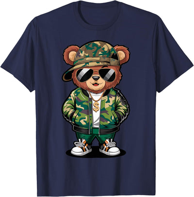 Hip Hop Teddy Bear Camouflage Rap Music T-Shirt