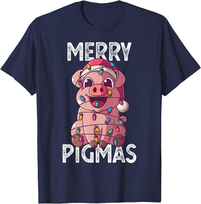 Merry Pigmas Pig Christmas Santa Pig Xmas Lights Farmer Gift T-Shirt