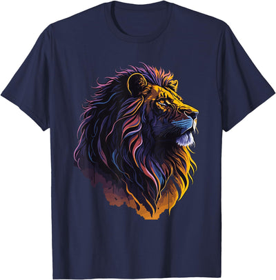 Colorful Vintage Graphic Lion Head Face Art T-Shirt