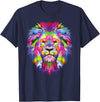 Color Critters Cute Rainbow Lion Head Vibrant Jungle Lion Celebration T-Shirt - Navy Blue