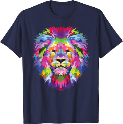 Cute Rainbow Lion Head Vibrant Jungle Lion Celebration T-Shirt
