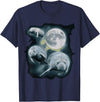 Manatee Howling Moon Manatee Sea Cow Three Manatee Howling At The Moon T-Shirt - Navy Blue