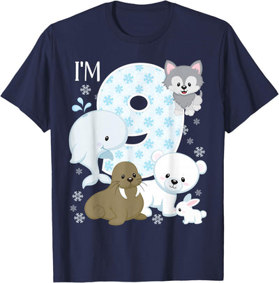 Arctic Animals Birthday Party Family Matching Bday Arctic Animals 9th Birthday Polar Bear Walrus Fox Sea Theme T-Shirt