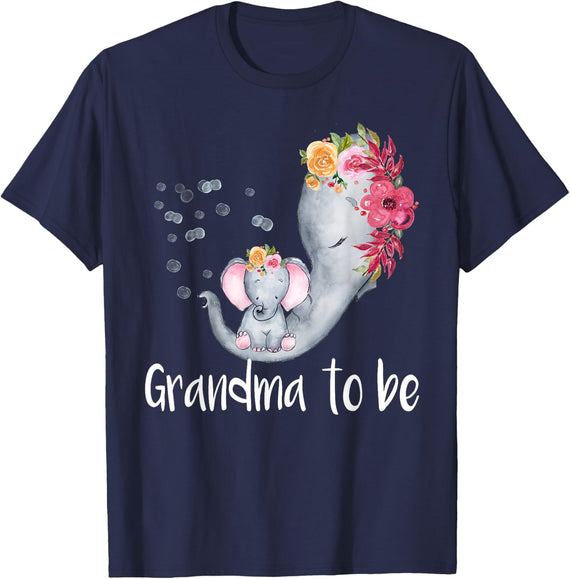 Grandma To Be Elephant Baby Shower For Girl Floral T-Shirt - Navy Blue