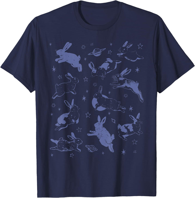 Celestial Outer Space Science Astronaut Rabbit Animal Bunny T-Shirt in Navy Blue