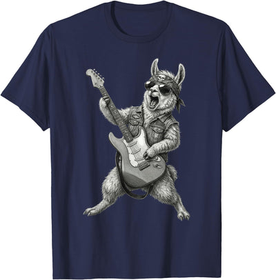 Rock Guitar Llama Stuff Accessories & Gifts Llama Playing Guitar Rock & Roll Llamas Alpaca Rocker Music T-Shirt