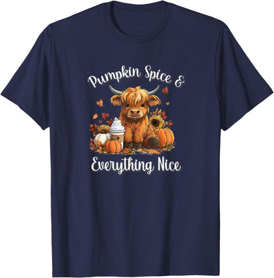 Hoodies Womens Pumpkin Spice Everything Nice Highland Cow T-Shirt
