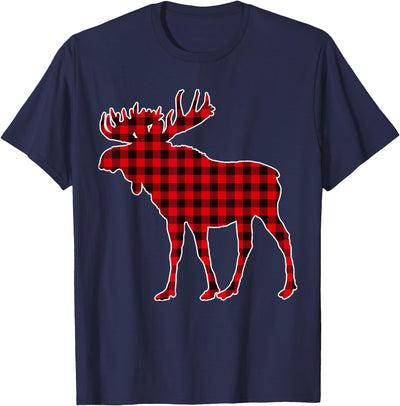 Cow Moose Red Plaid Buffalo Matching Pajama T-Shirt