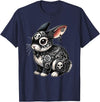 Gothic Filigree Rabbit with Skulls T-Shirt in Navy Blue