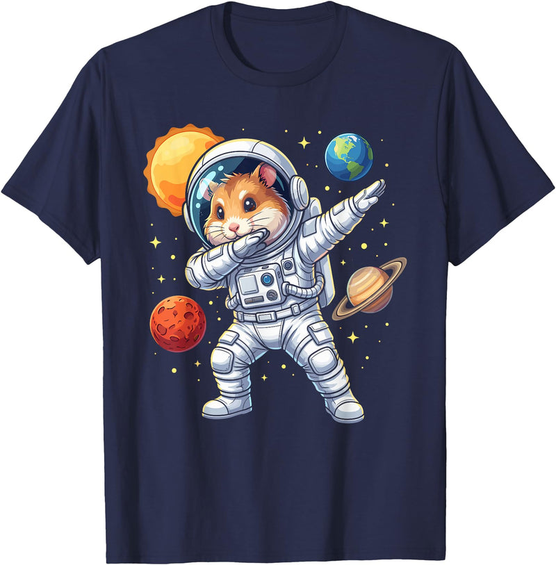 Hamster Astronaut Dabbing Funny Space Animal for Kids T-Shirt - Navy Blue