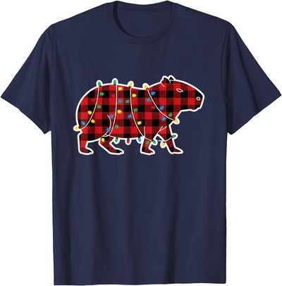 Red and Black Buffalo Plaid Capybara Christmas Lights Xmas T-Shirt