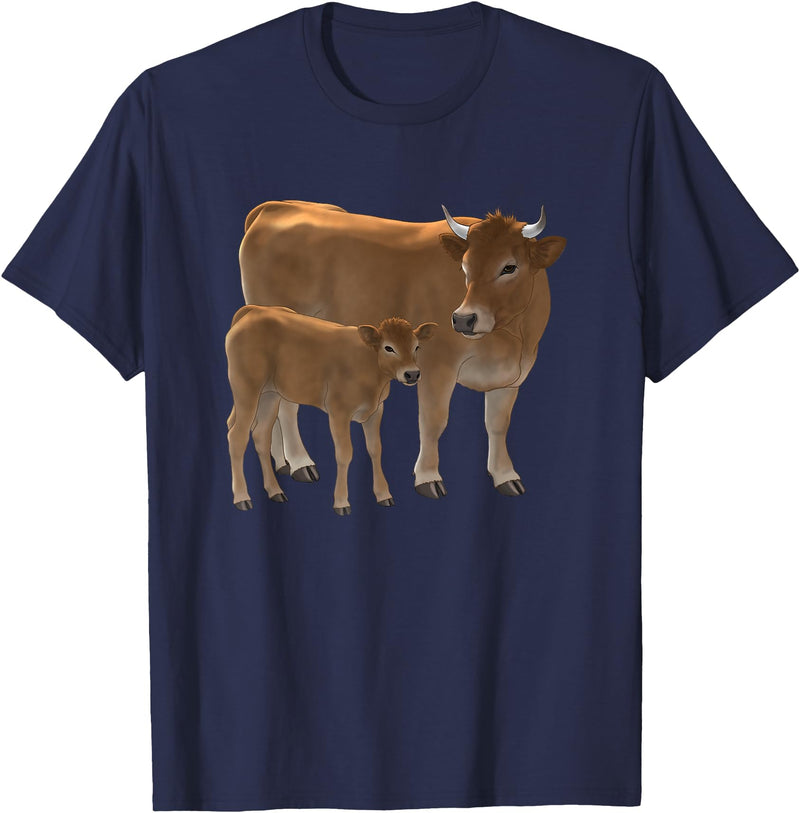 Bauernhof-Tiere von CSForest Aubrac Cow and Aubrac Calf Cattle Farm Animals T-Shirt - Navy Blue