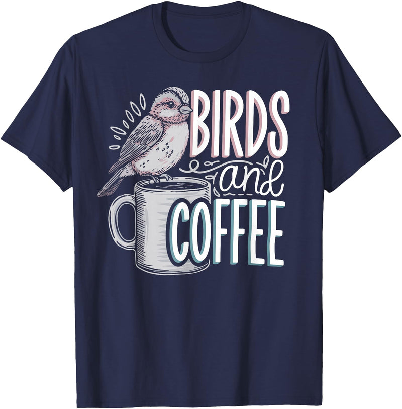 Finch Owner Gifts & Bird Lover Tees Birds And Coffee I Love Birds T-Shirt - Navy Blue