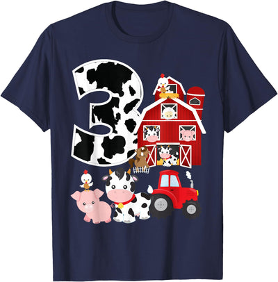 Farm Barnyard Theme Pig Cow Horse 3rd Birthday 3 Yrs Old T-Shirt