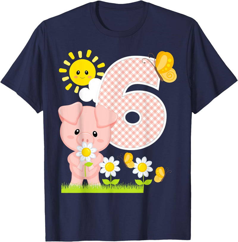 Cute Piglets Pig Barn Farm Birthday Party Supplies Pig 6th Birthday Girl 6 Year Old Birthday Cute Piglet Bday T-Shirt - Navy Blue