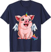 Piggy Squad Co Pig Unicorn Piggycorn Lover Funny Girls Women Farm Rainbow T-Shirt - Navy Blue