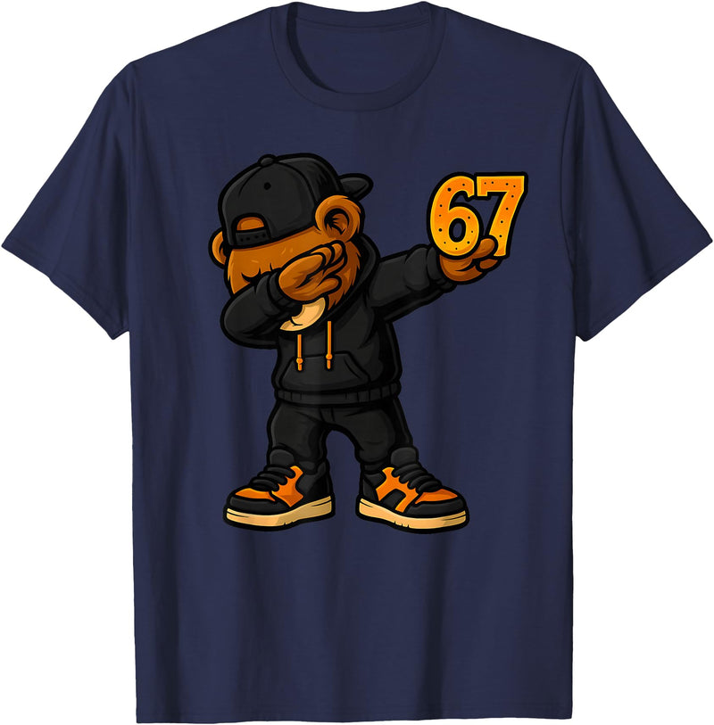 Funny Hip Hop Teddy Bear Six Seven Meme Designs Dabbing Teddy Bear 67 Meme Funny Brainrot Hip Hop Kids Boys T-Shirt - Navy Blue
