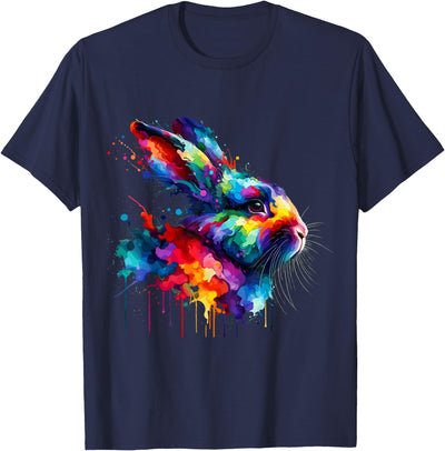 Rainbow Watercolor Splash Bunny Profile T-Shirt
