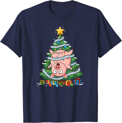 Funny Pig Christmas Tree Kids Mens Womens T-Shirt