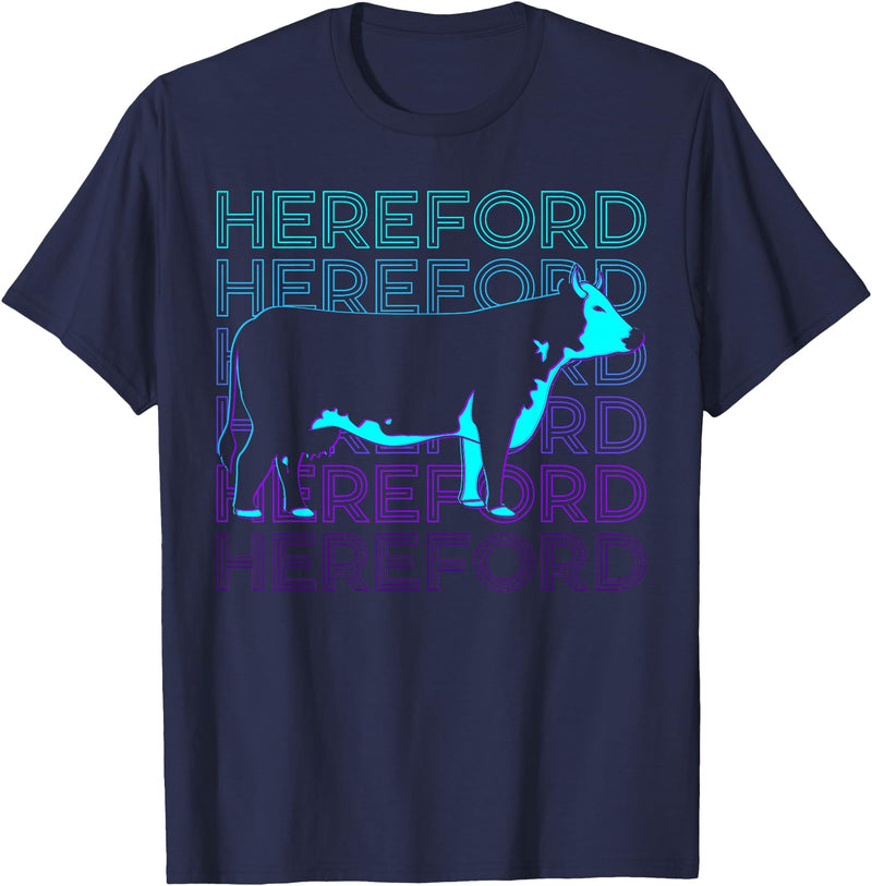 Hereford Gifts Hereford Cattle Hereford Cow Farmer Retro T-Shirt - Navy Blue