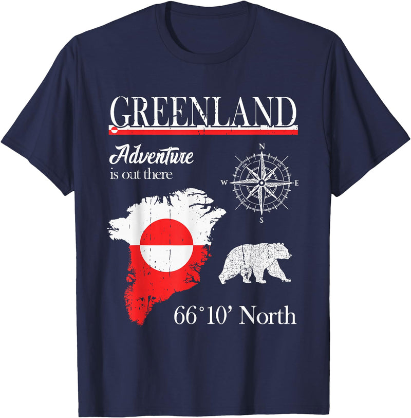 Greenland Nordic Hiking Camper Polar Circle Greenland - Adventure is Out There - Greenland Flag T-Shirt - Navy Blue
