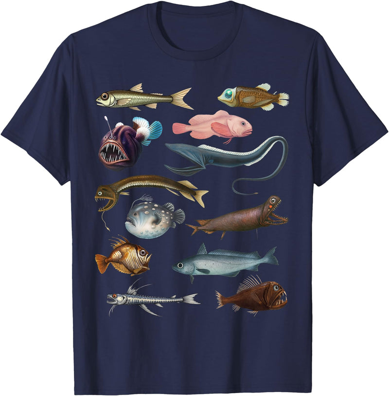 Educational Science Ideas Deep Sea Fish Ocean Biology & Marine Science Educational T-Shirt - Navy Blue